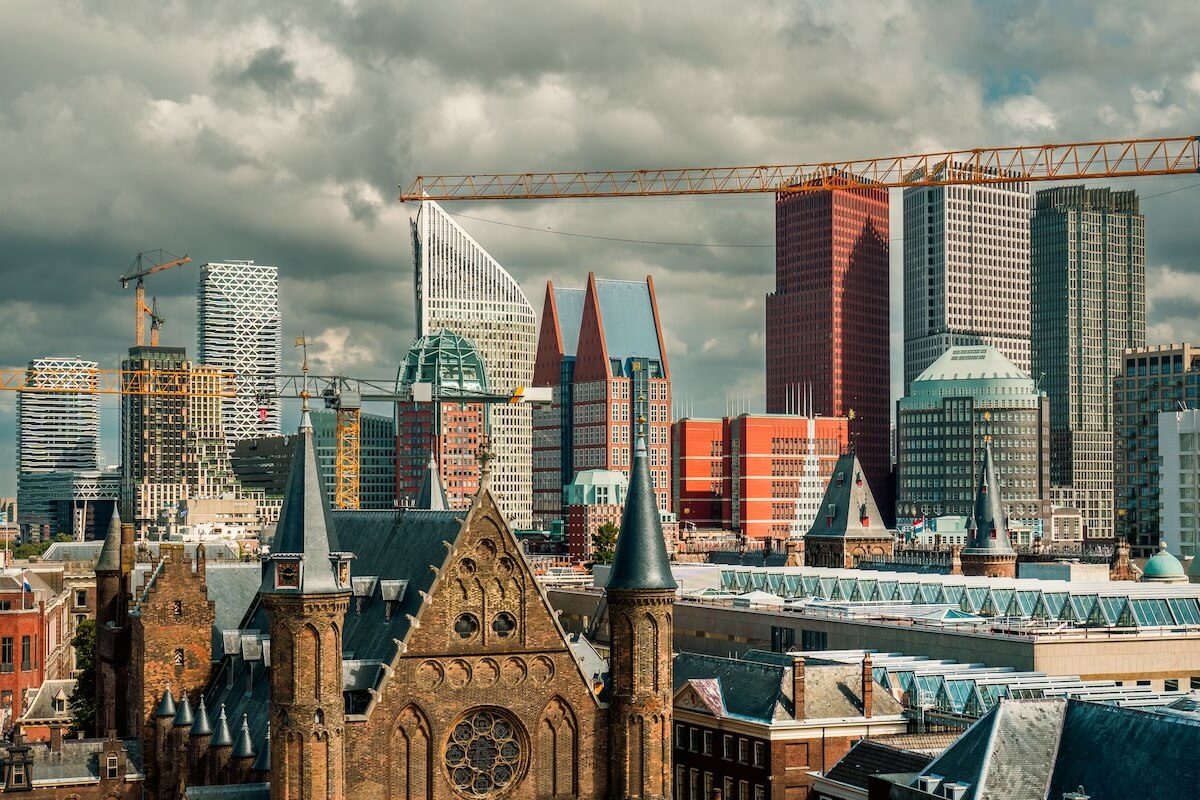 The Hague skyline: the historic Binnenhof in front of the government ministry towers